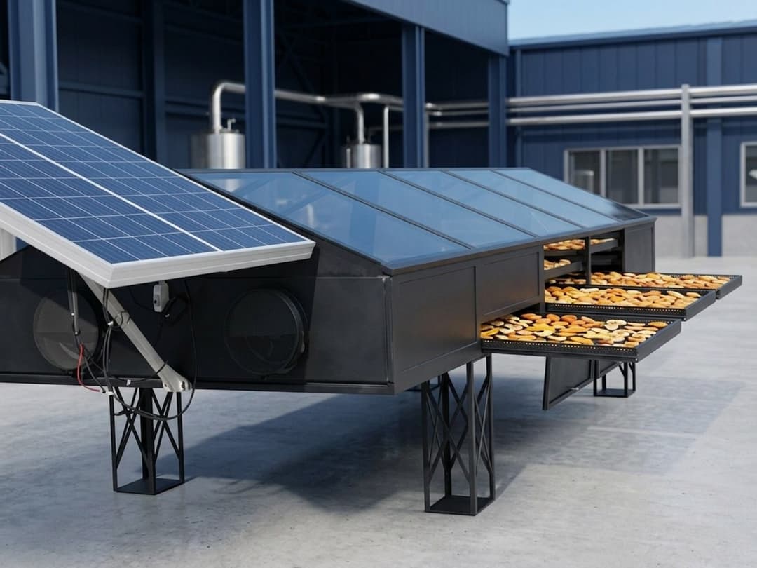 While the drying system operates under the sun, the trays are filled with sliced fruit