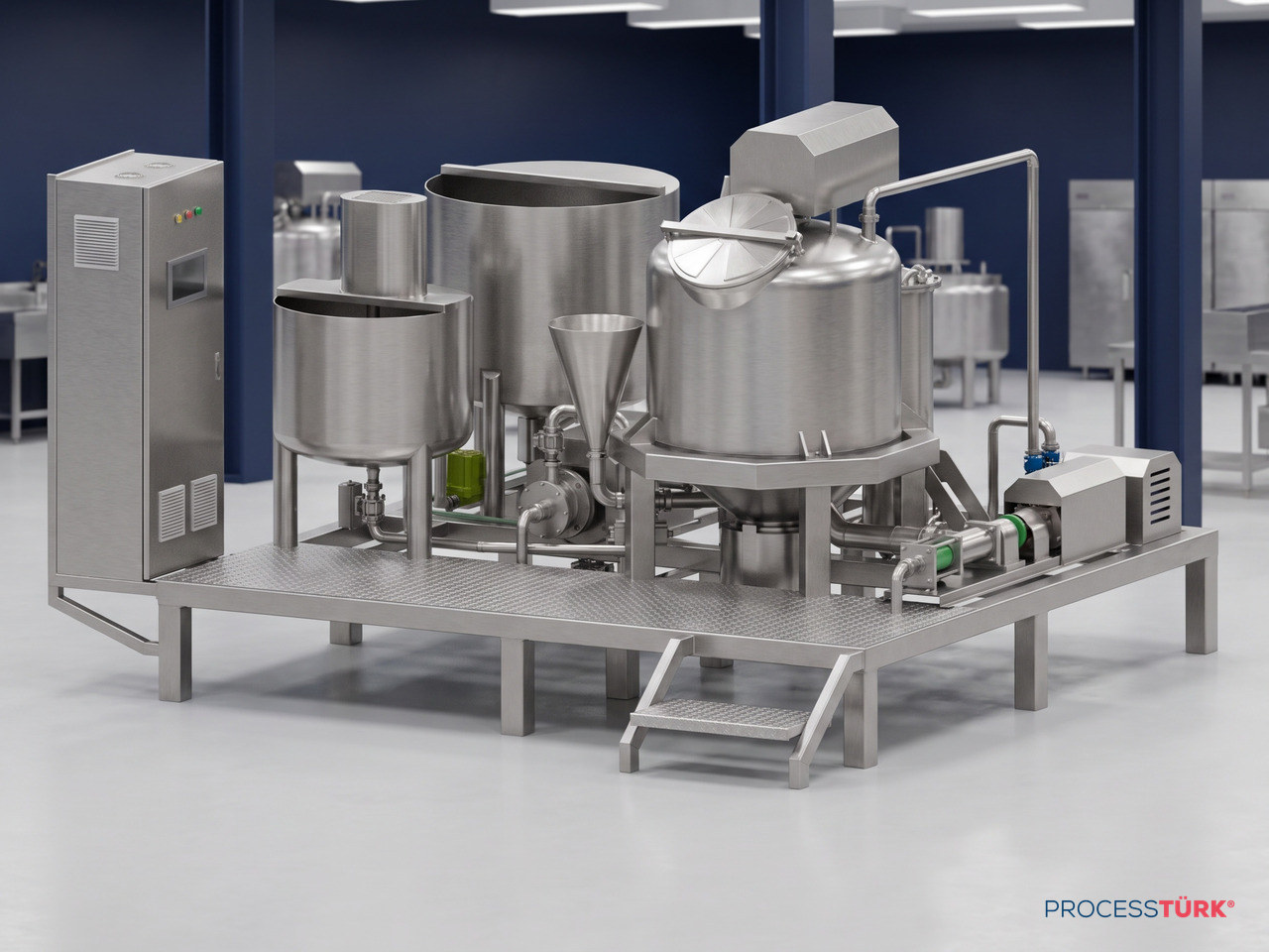 The unit — opposite angle, control cabinet and mono pump
