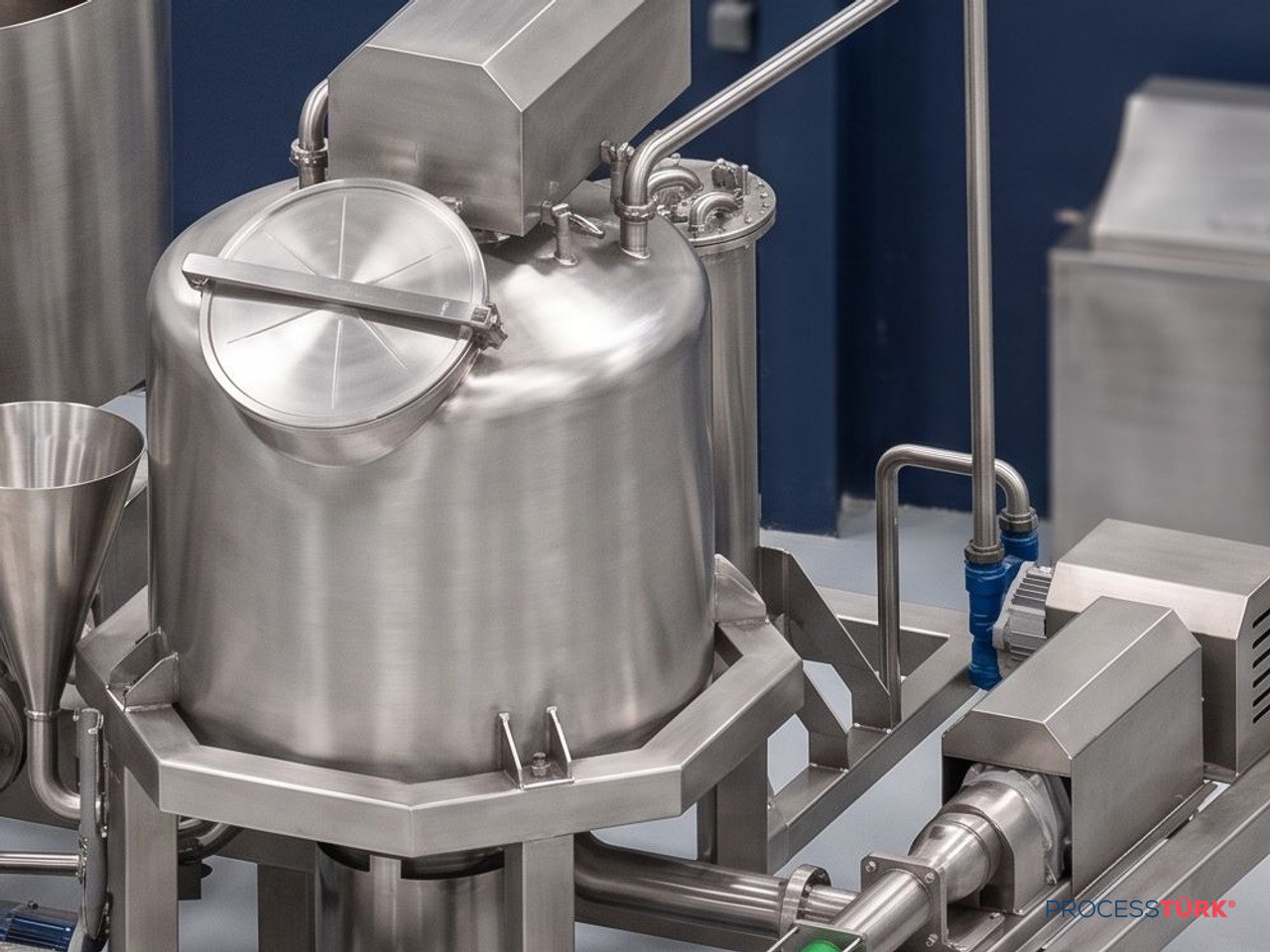 Main vessel lid, agitator drive unit and vacuum powder hopper